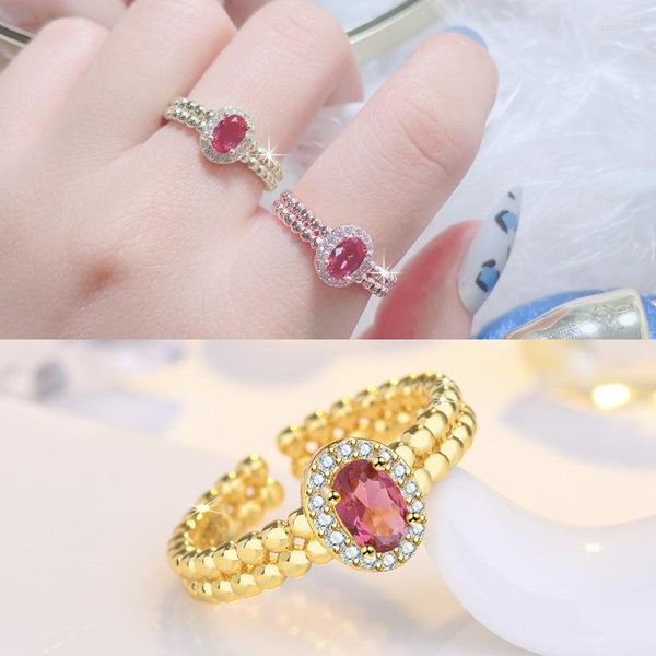 Eheringe Französisch Retro Temperament Damen Intarsien Taubenblut Roter Stein Ring Handgefertigt für Frauen Luxusschmuck