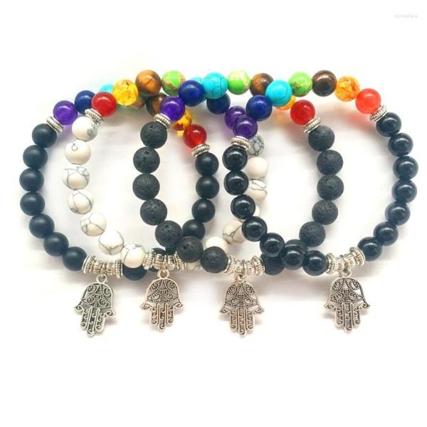 Filo di Buddha Mano Palmo 8mm Pietra lavica 7 Chakra Guarigione Equilibrio Perline Reiki Preghiera Olio essenziale Diffusore Bracciale Gioielli