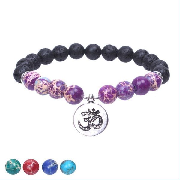 Perlen Lavastein Tibetan Sier Om Charm Armband für Frauen Stretch Yogi Energie Naturschmuck Drop Drop Lieferung 2021 Armbänder Dhvi1