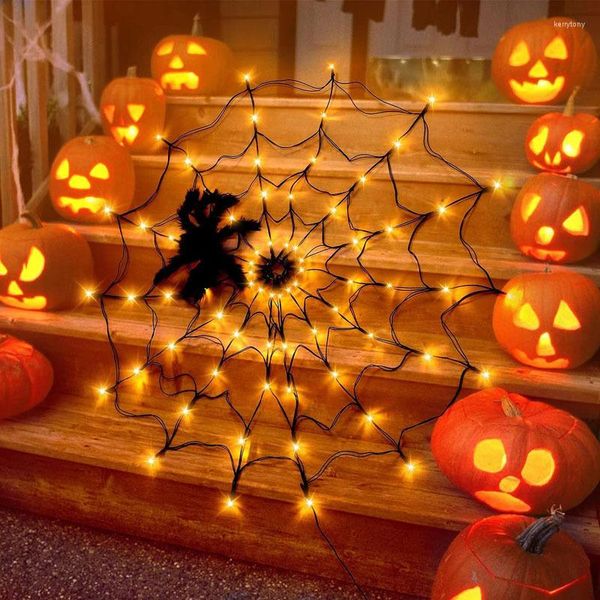 Stringhe Decorazioni di Halloween Luci Ragnatela LED Ragnatela 120 cm Diametro 70 Luce arancione per cortile casa stregata