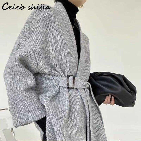 Jaquetas femininas nova camisola cardigan para mulheres outono inverno 2022 cinza vintage chique casaco de malha feminino moda coreana roupas de lã de grandes dimensões t221105