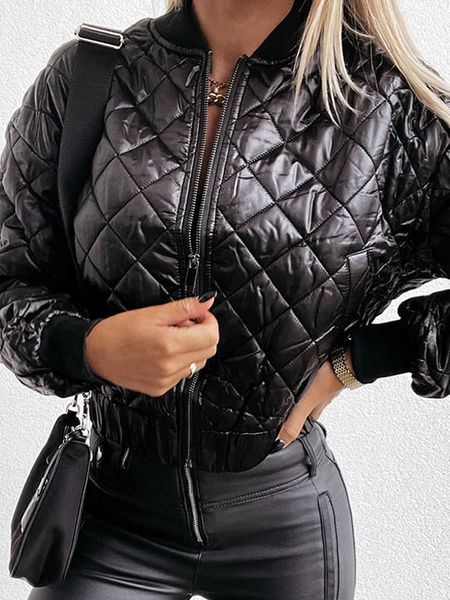 Jaquetas femininas Algodão Argyle Zipper Cropped Jacket Mulheres Sólidas Manga Longa Slim Casaco Acolchoado Feminino 2022 Outono Casual Moda Senhora Outerwear T221105