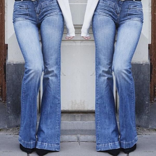 Damen-Jeans, Schlaghosen für Damen, Herbst, hohe Taille, tailliert, Denimblau, Damenmode, Schlaghose, weites Bein, enge Hose, 2022