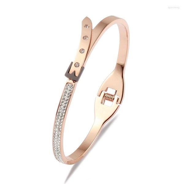 Bangle Fashion Gold Rose Gold Cubic Zirconia Spring Bracelets Jóias grátis para mulheres 2022