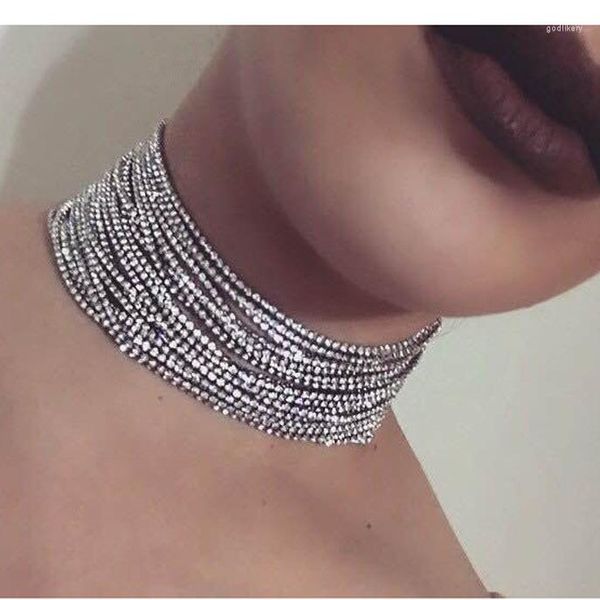 Choker Modeaccessoires Glänzende mehrschichtige Gold-Strass-Halskette für Frauen Kristall-Statement
