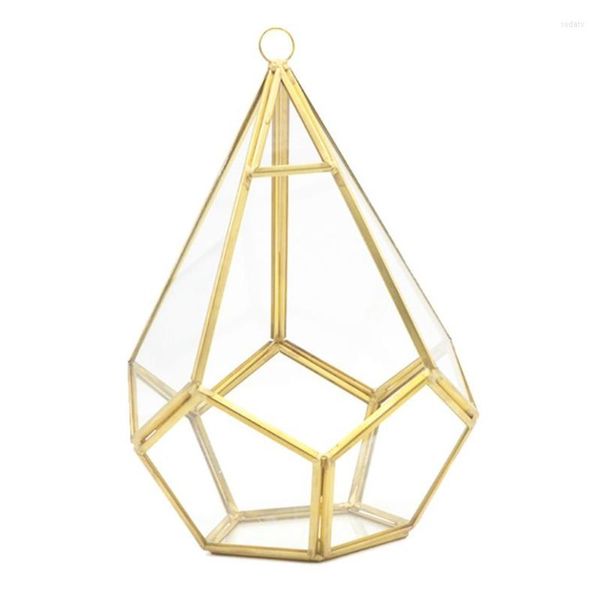 Caschetti di gioielli muro in oro appeso in vetro geometrico Terrario moderno apertura interna Apertura poliedro diamante a forma di lacrima fioriera decorativa