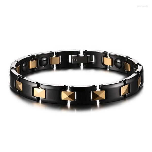 Link pulseiras clássicas charme de cerâmica preta de jóias de aço inoxidável dourado pulseira de ímã masculino para homens presente namorado presente