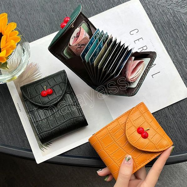 Portador de cartão feminino Moda Ladies Small Wallet Female Female Cherry Coin Burse Anti-Brush Bank Credit Card Case