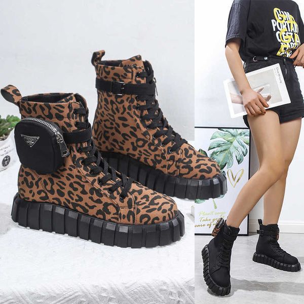HBP Boots большие женские ботинки Новые леопардовые принт с толстым соположным женским шестерен
