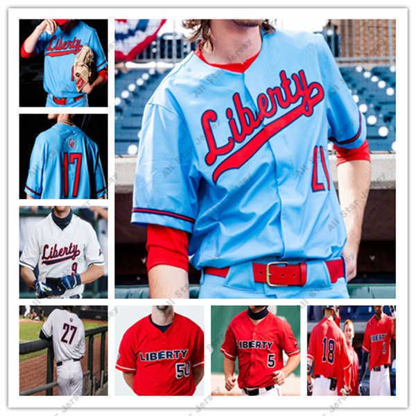 Il baseball universitario indossa la maglia da baseball personalizzata NCAA Liberty LU College Derek ORNDORFF Aaron ANDERSON Tre HILLIER Grigio BETTS cucito blu rosso bianco