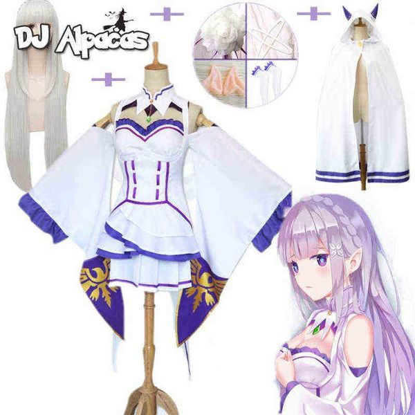 Emilia Kleid Re Nul Cosplay Sets Perücke Frauen Cosplay Kleid Emilia Cosplay Kostüm Anime Re Zero Start Leben in einer anderen Welt J220720