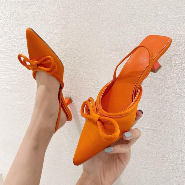 Sandalen 2023 Herbst Mode Frauen Niedrige 3 cm High Heels Orange Dame Elegante Bogen-Knoten Slingback Mules Grün Luxus hochzeit Schuhe