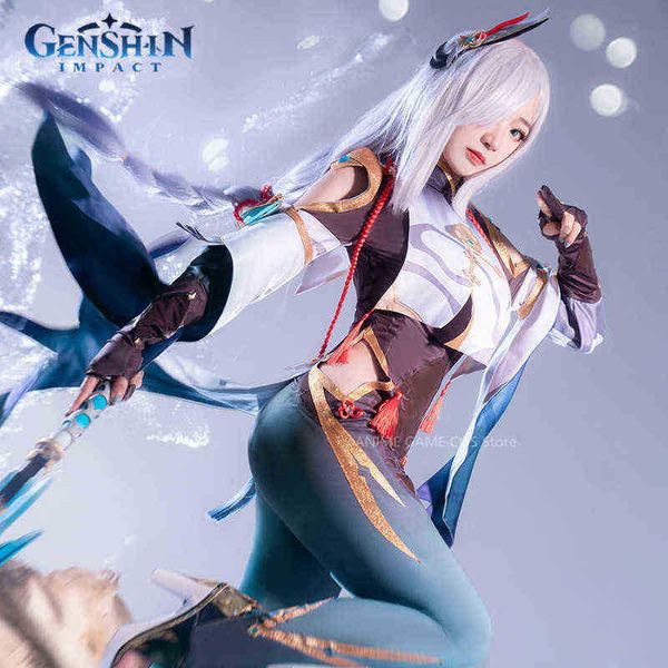 Cos Genshin Impact Shen Ele fantasia cosplay liuyue emprestar o vento deus zhenjun antigo guindaste cos vestido de vestido tocando traje irmã real j220720