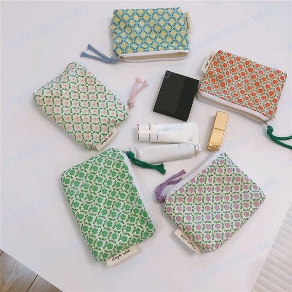 Borsa per cosmetici fiore stile giapponese moda tessuto di cotone borsa femminile piccola borsa con cerniera portamonete borsa da viaggio per donne