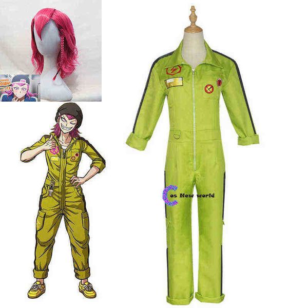 2021 Kostüm Kazuichi Souda Cosplay Tulumları Danganronpa 2 Bodysuit Yetişkin Unisex Cadılar Bayramı Karnaval Parti Kostümleri Anime Peruk J220720