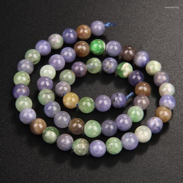 Perline 7mm pietra preziosa liscia tanzanite rotonda con pietra smeraldo naturale sciolta per gioielli che fanno accessori collana fai da te 15
