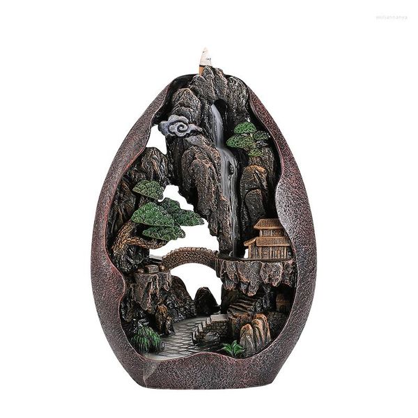 Lampade profumate Agarwood Bruciatore di incenso Rocaille e fontana d'acqua Ornamenti da giardino Zen Ornamenti Diffusore di aromi Spirituale di cascata di fumo