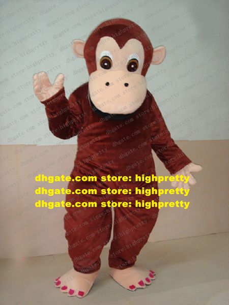 Nuovo costume della mascotte Brown Orangutan Gorilla Orangoutang Simian Ape Monkey Mascotte con cappotto rosso Piedi grandi Adulto No.443 Nave libera
