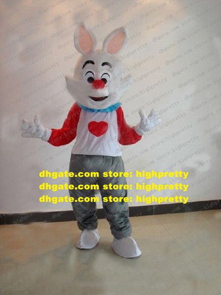 Adorável traje de mascote de coelho de coelho branco mascotte lepus jackrabbit hare adulto com grandes orelhas laranja nariz vermelho No.2067 navio grátis