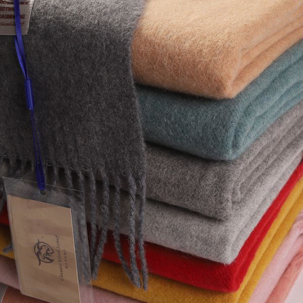 Sciarpe tinta unita tinta unita sciarpe in lana 100% con nappa donna inverno spessa coperta calda sciarpa scialle di lusso di alta qualità 221105