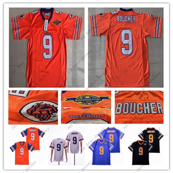 Maglie da calcio Uomo The Waterboy Movie Football Adam Sandler 9 Bobby Boucher Jersey Stitched Mud Dogs Film Arancione Bianco Nero Viola Taglia S-3XL