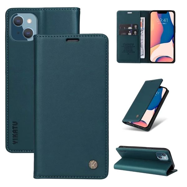 Brieftaschen-Handyhüllen für iPhone 14 13 12 11 Pro X XR XS Max 7 8 Plus, einfarbiges PU-Leder, starke magnetische Adsorption, Flip-Kickstand-Abdeckung mit Kartenfächern