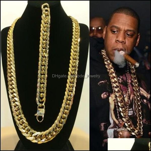 Ketten Massives 14 Karat Gelbgold-Finish Edelstahl Miami Cuban Link Chain Armband Drop Delivery Schmuck Halsketten Anhänger Dhp92