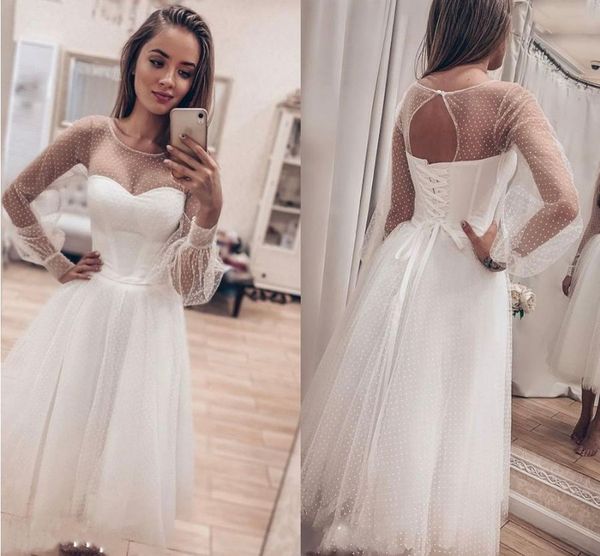2023 lindos vestidos de noiva simples de praia vestido de noiva Mangas compridas uma linhagem espartilho pesco