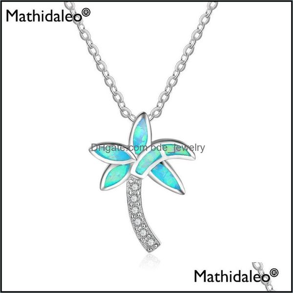 Ketten Erstellt Blue Opal Palm Tree Halskette 925 Sterling Silber Anhänger Halsketten Kristall Frauen Schmuck Rs022 Ketten Drop Lieferung J Dhjvz