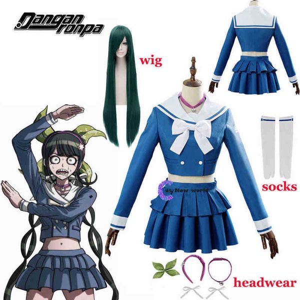 Anime Danganronpa V3 Killing Harmony Chabashira Tenko Frauen Kostüm Cosplay Blau Schuluniform Outfit Kleid Anzug Full Set Perücke J220720