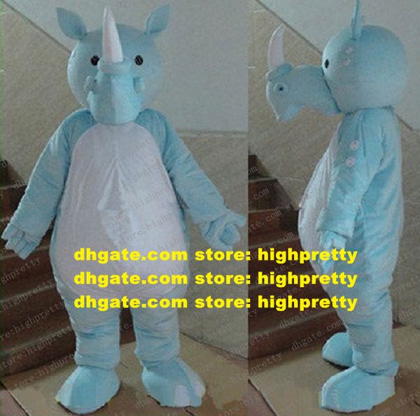 Smart Boby Blue Rhinoceros Rhino Mascot Costume vestido extravagante de pele azul bebê grande barriga branca gordo pequeno olhos pretos No.4778