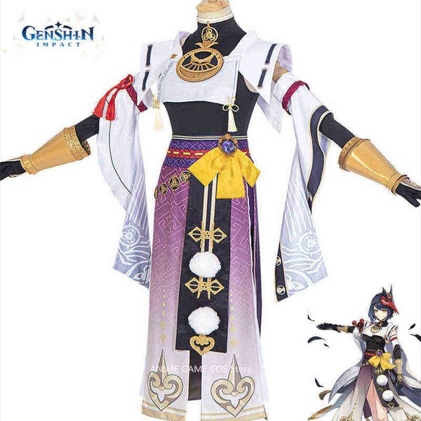 Cos Kujou Sara Anime Genshin Impact Costume Cosplay Game Animação Feminino Full Set Roushold Halloween Role Vestido de Vestido J220720