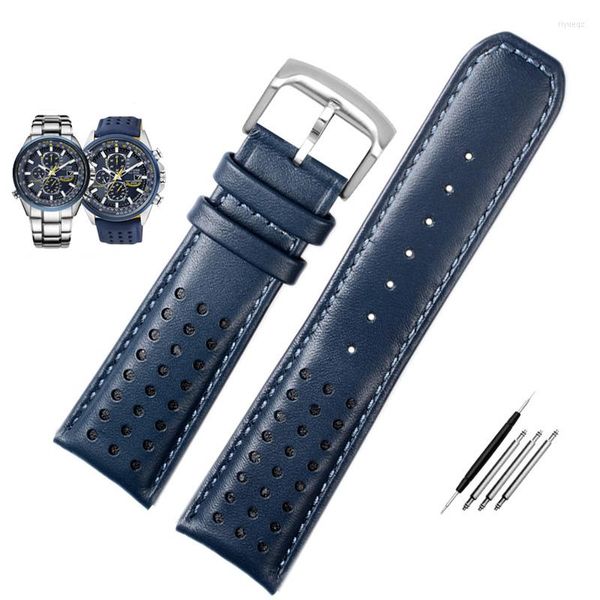 Assista Bandas Gandagem de couro genuíno para a onda de rádio masculino de anjo azul At8020-54L/8020-03L Strapelet Strap 22mm 22mm 23mm