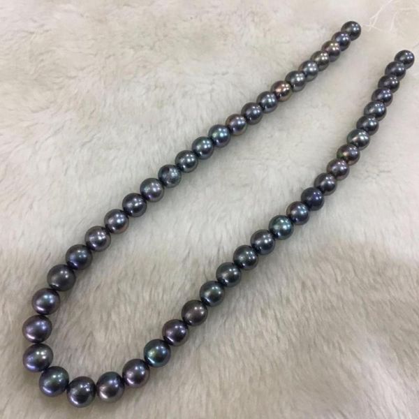 Perlen, natürliche Süßwasserperle, fast rund, 7,5–8 mm, Schwarz, lose, 38,1 cm