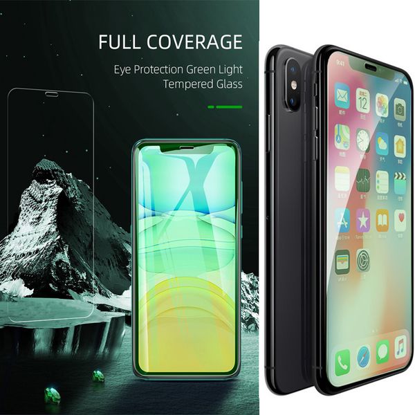 Green Light Real Eye Protection vetro temperato per iPhone 14 13 12 11 Pro Max X XR Screen Protector per Apple 6 7 8 Plus Anti Blue Shatter Proof Film