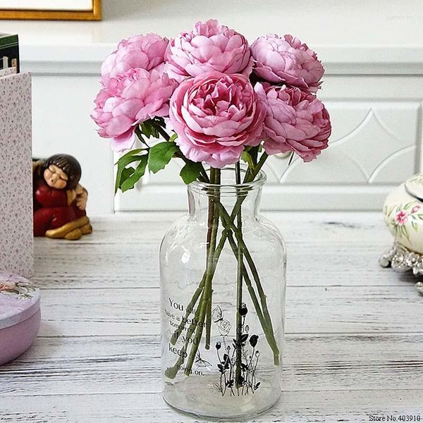 Flores decorativas Rosas de seda PEONY ARTIFICIAL BRANCO PARA DECORAÇÃO DOMEME