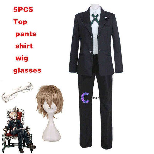 Danganronpa byakuya togami cosplay kostüm kahverengi kısa peruk ding ronpa erkekler üniforma ceket pantolon cadılar bayramı kıyafeti kadın j220720