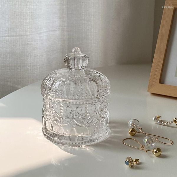 Bottiglie portagioie portagioie in vetro goffrato corona ornamenti decorativi retrò piccolo squisito con coperchio