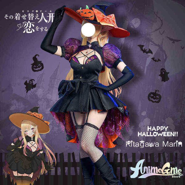 Manga My DressUp Sweetheart Cosplay Kitagawa Halloween Ver Cos Anime Kostüm Kitagawa Marin Karneval Outfit mit Hut Rollenspiel J220720