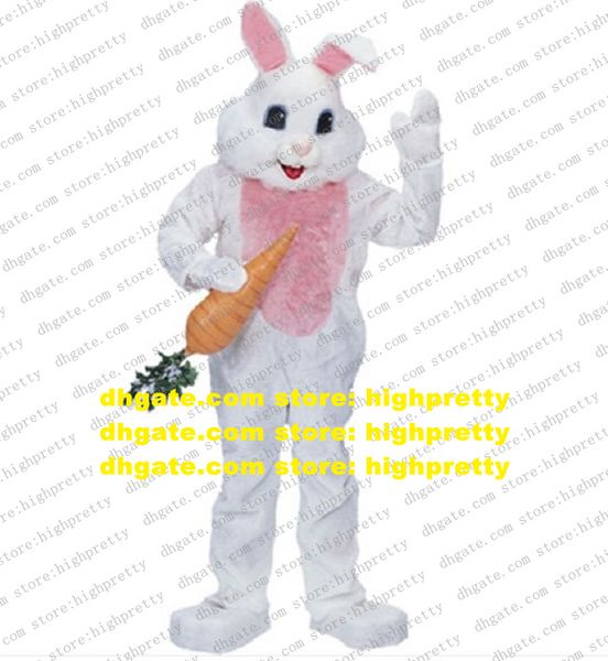 Carino bianco coniglietto di pasqua costume della mascotte mascotte jackrabbit coniglio lepre con pancia pelosa rosa faccia felice n. 1588 nave libera