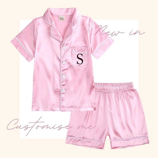 Custom Silk Kids Pajamas девочки мальчики Сплошные атласные пижания для детей Персонализированная одежда подарок в кадре