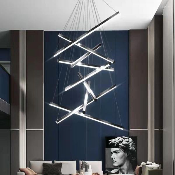 Lampadari Lampadario di design nero per scala Decorazioni per la casa creative Soggiorno Lampada Stick Acrilico Lampada a sospensione Moderna Cucina fai da te Lustro