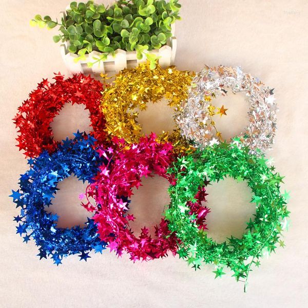 Decorações de Natal Surve Star Pine Garland Decor 5 Cores Tinsel Ribbons Tree Decoration String para festa de casamento 7,5 m