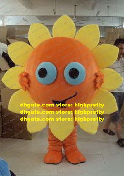 Ausgefallenes orangefarbenes Sonnenblumen-Maskottchenkostüm Mascotte Helianthus Annuus Himawari mit großem runden Kopf für Erwachsene Nr. 507 Kostenloses Schiff