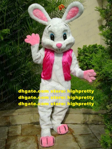 Pretty White Rabbit Easter Bunny Mascot Costume Mascotte Jackrabbit lepus com orelhas rosa longas olhos azuis No.1778 Navio livre