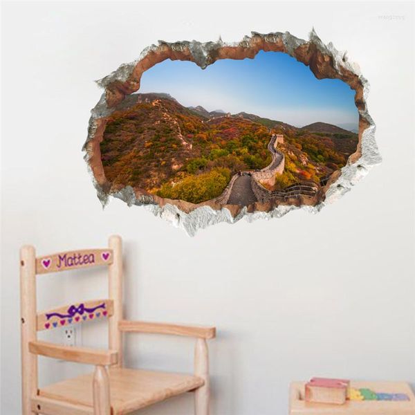 Wandaufkleber, ideal für Wohnzimmer, Schlafzimmer, Heimdekoration, Landschaft, Wandbild, Kunst, DIY, PVC, 3D, gebrochenes Loch, Landschaftsaufkleber