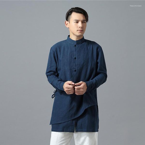 Camicie casual da uomo primavera autunno uomo camicia tradizionale cinese retrò colletto alla coreana etnica giacca cardigan con bottoni a nodo maschile