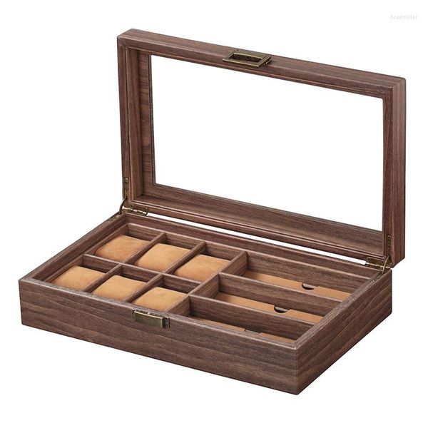 Scatole per orologi High-end in legno / pelle PU 6 3 slot Occhiali da sole fatti a mano Organizzatore Display multifunzione per gioielli