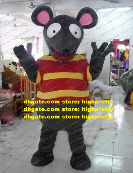 Vivid Dark Grey Mouse Mascot Costume Mascotte Rat Topi Mouselet Muroidea Adulto con grandi orecchie rosa Naso tondo No.2698 Nave libera