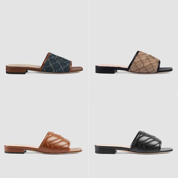 Designer Slide Sandals Pantofola in pelle Torchon 35-42 Donna Diagonal Brown Black Textured Double Metal Flip-Flops